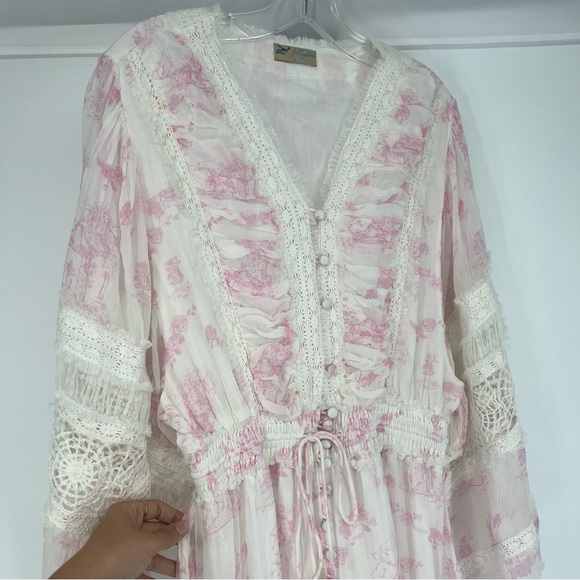 FillyBoo Charm Your Way Ruched Cottagecore Maxi Dress Gown in Sunday Pink Large - Picture 9 of 12